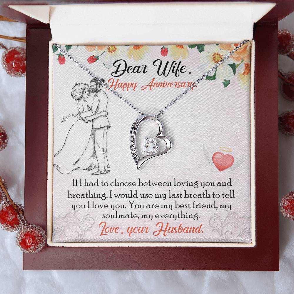 Forever Love Necklace with Message Card : Gifts for Wife - If I Had to Choose Between Loving You and Breathing - For Anniversary