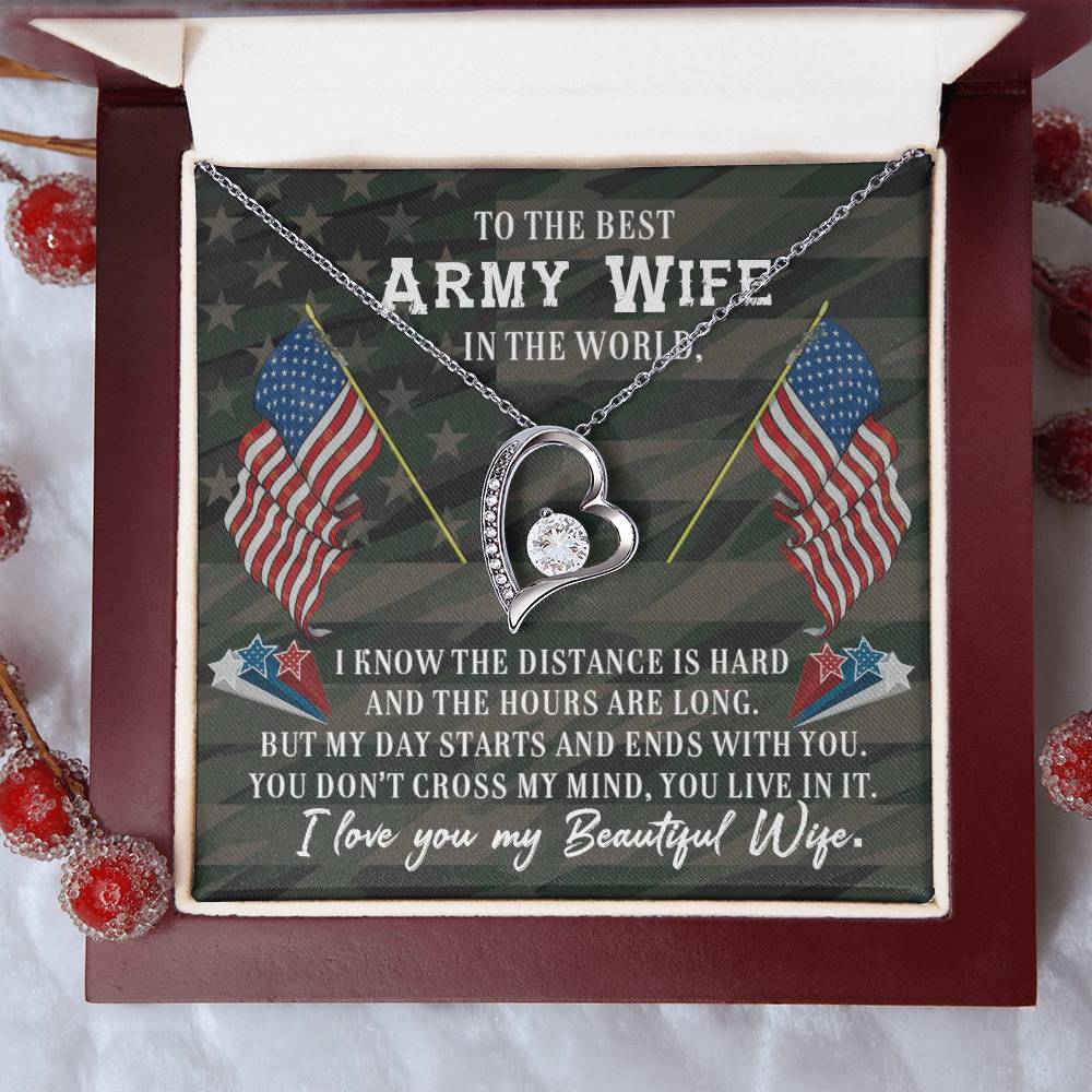 Forever Love Necklace with Message Card : Gifts for Wife - To the Best Army Wife in the World. I Know the Distance is Hard - For Anniversary, Birthday