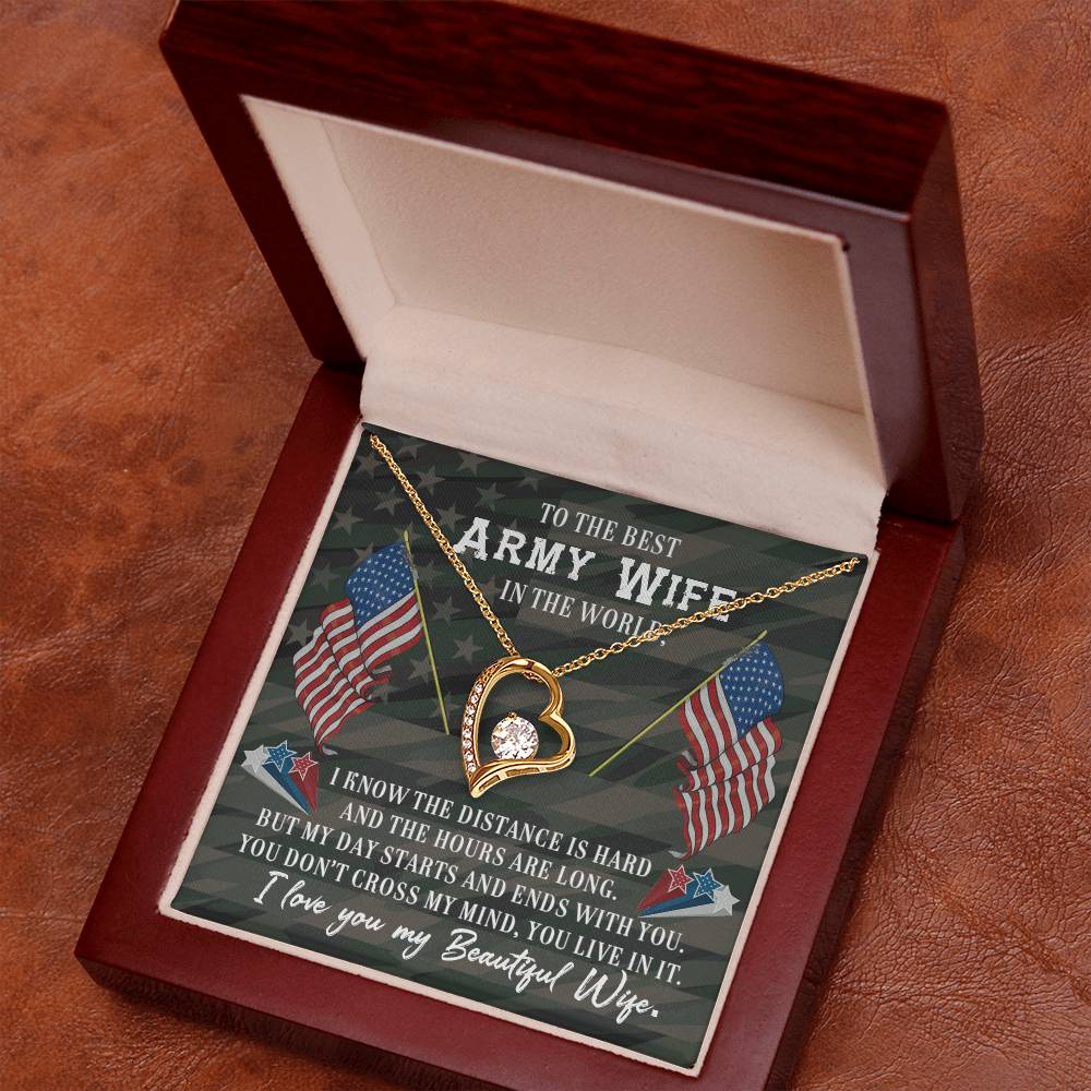 Forever Love Necklace with Message Card : Gifts for Wife - To the Best Army Wife in the World. I Know the Distance is Hard - For Anniversary, Birthday
