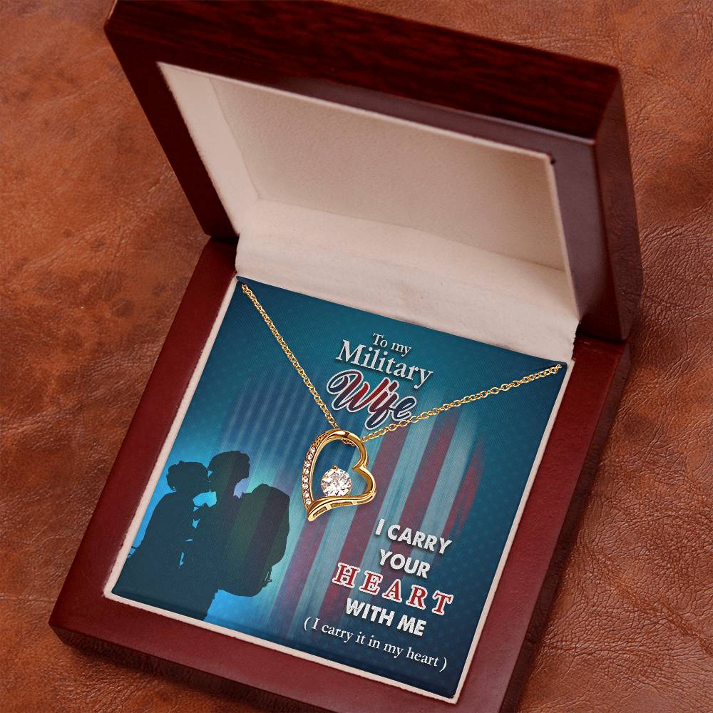 Forever Love Necklace with Message Card : Gifts for Wife - To my Military Wife I Carry Your - For Anniversary, Birthday