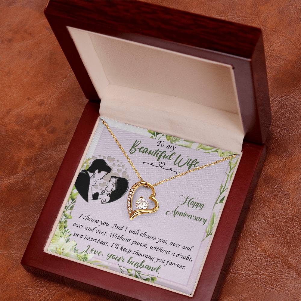 Forever Love Necklace with Message Card : Gifts for Wife - I Choose You and I Will Choose You Over and Over - For Anniversary
