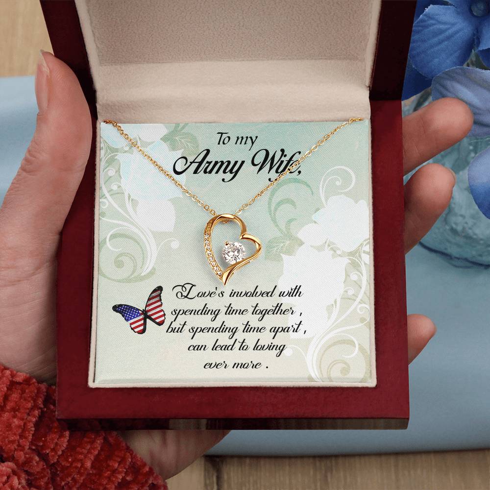 Forever Love Necklace with Message Card : Gifts for Wife - To My Army Wife, Love's Involved with Spending Time Together - For Anniversary, Birthday
