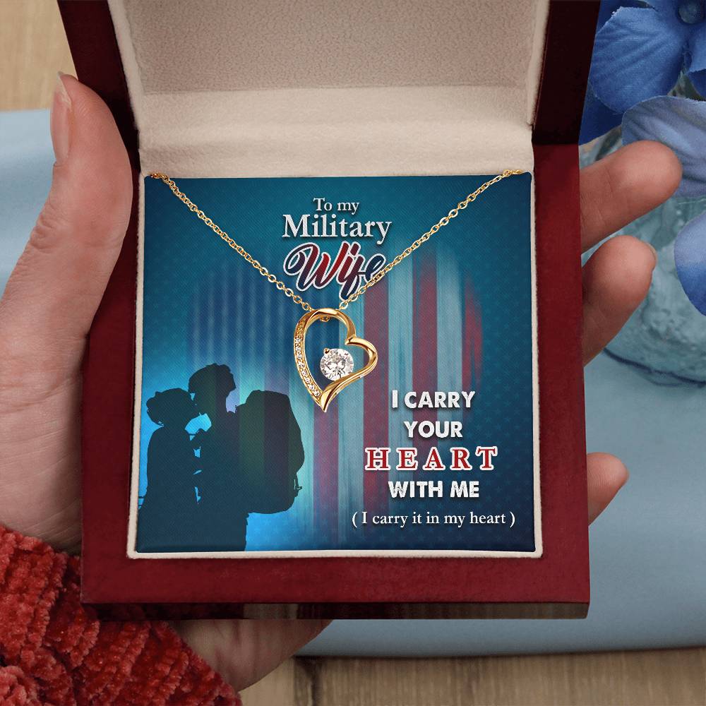 Forever Love Necklace with Message Card : Gifts for Wife - To my Military Wife I Carry Your - For Anniversary, Birthday