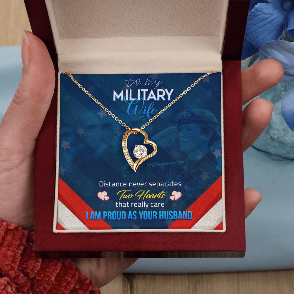 Forever Love Necklace with Message Card : Gifts for Wife - To my Military Wife, Distance Never Separates Two Hearts - For Anniversary, Birthday