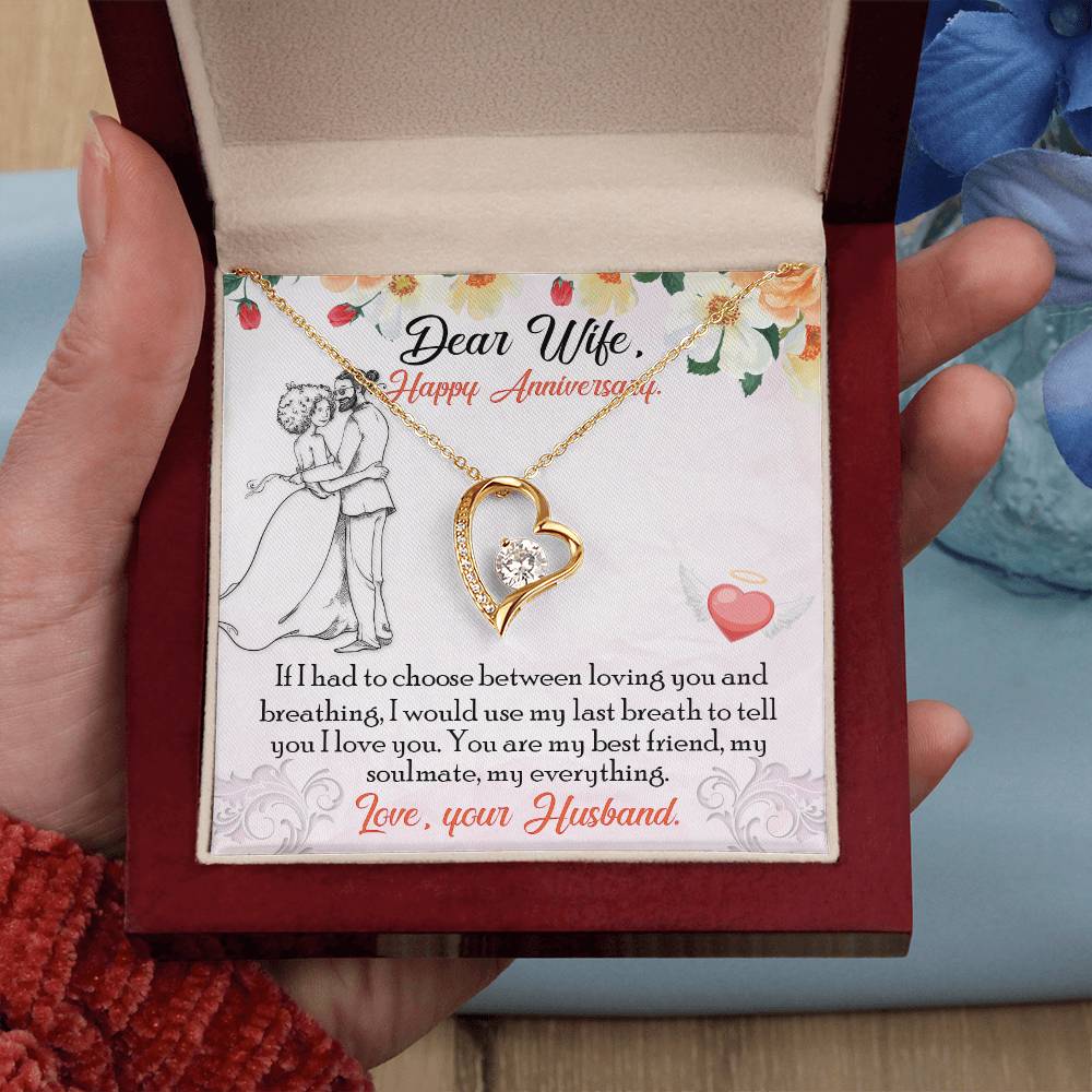 Forever Love Necklace with Message Card : Gifts for Wife - If I Had to Choose Between Loving You and Breathing - For Anniversary