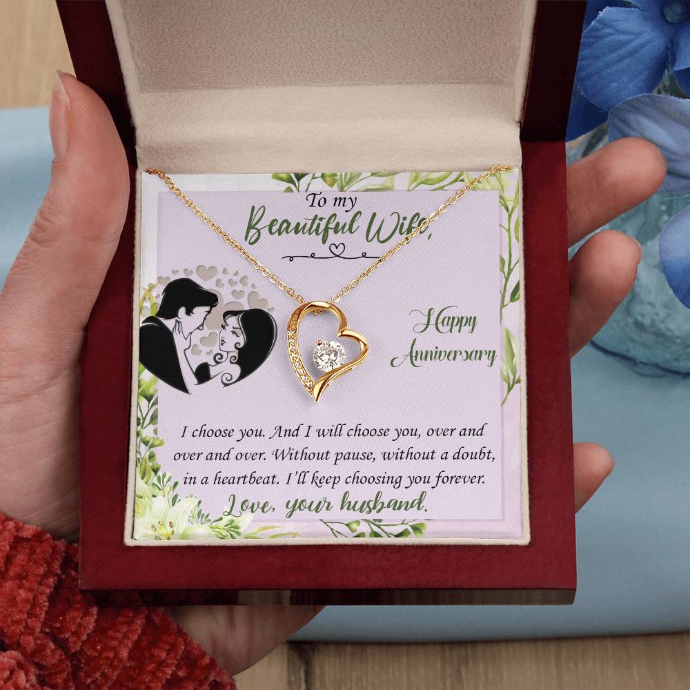 Forever Love Necklace with Message Card : Gifts for Wife - I Choose You and I Will Choose You Over and Over - For Anniversary