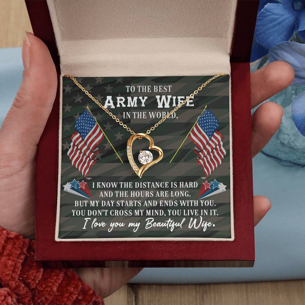 Forever Love Necklace with Message Card : Gifts for Wife - To the Best Army Wife in the World. I Know the Distance is Hard - For Anniversary, Birthday
