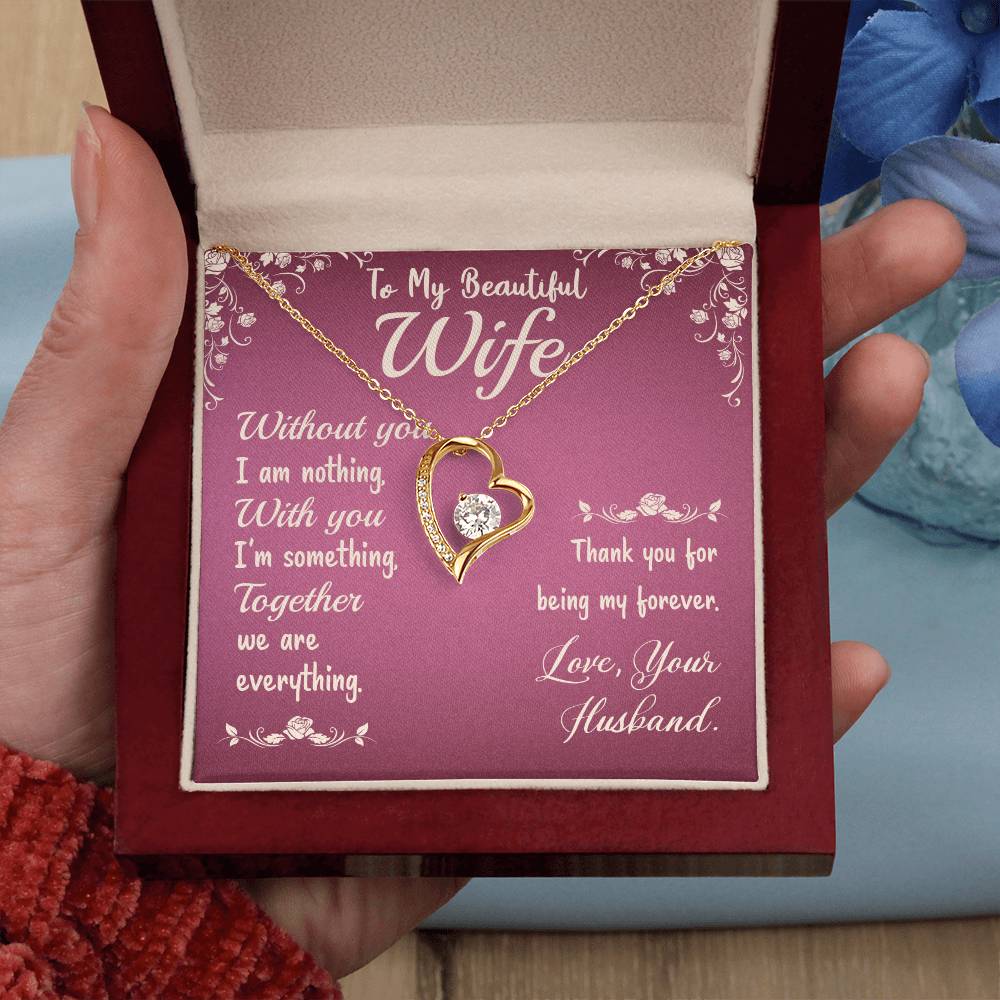 Forever Love Necklace with Message Card : Gifts for Wife - To my Beautiful Wife Without You I - For Anniversary, Birthday