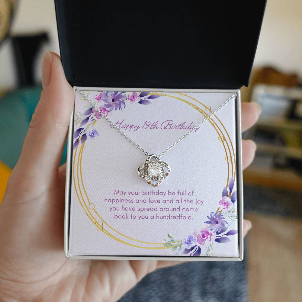 Birthday Gifts for Her: 19th Birthday Gift - Love Knot Necklace with Message Card - For Wife, Girlfriend, Sister, Daughter, Friend
