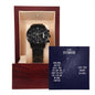 Black Chronograph Watch with Message Card : Gifts for Husband - Our Home Ain't no Castle Our Life Ain't no Fairy Tale - For Anniversary, Birthday