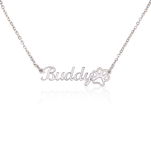 Custom Name Necklace + Paw Print