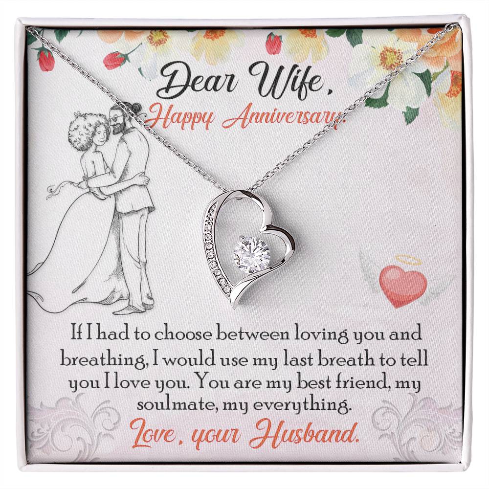 Forever Love Necklace with Message Card : Gifts for Wife - If I Had to Choose Between Loving You and Breathing - For Anniversary
