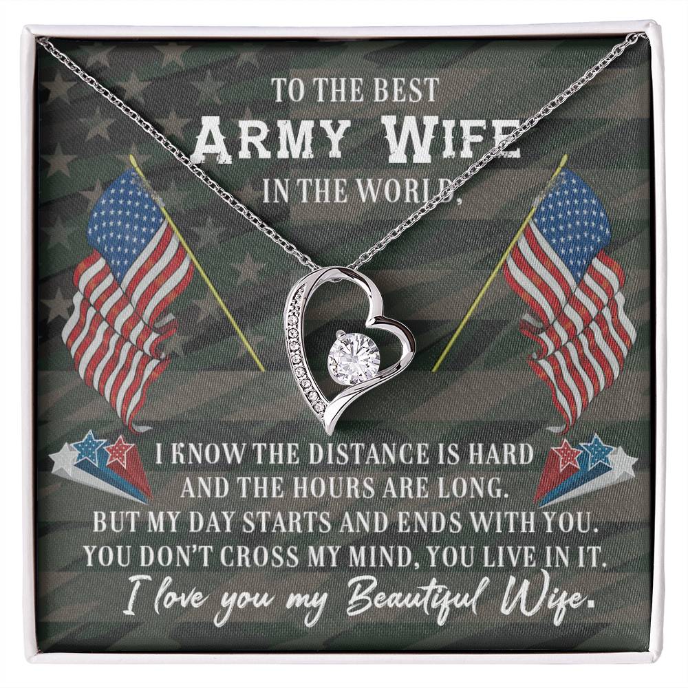 Forever Love Necklace with Message Card : Gifts for Wife - To the Best Army Wife in the World. I Know the Distance is Hard - For Anniversary, Birthday