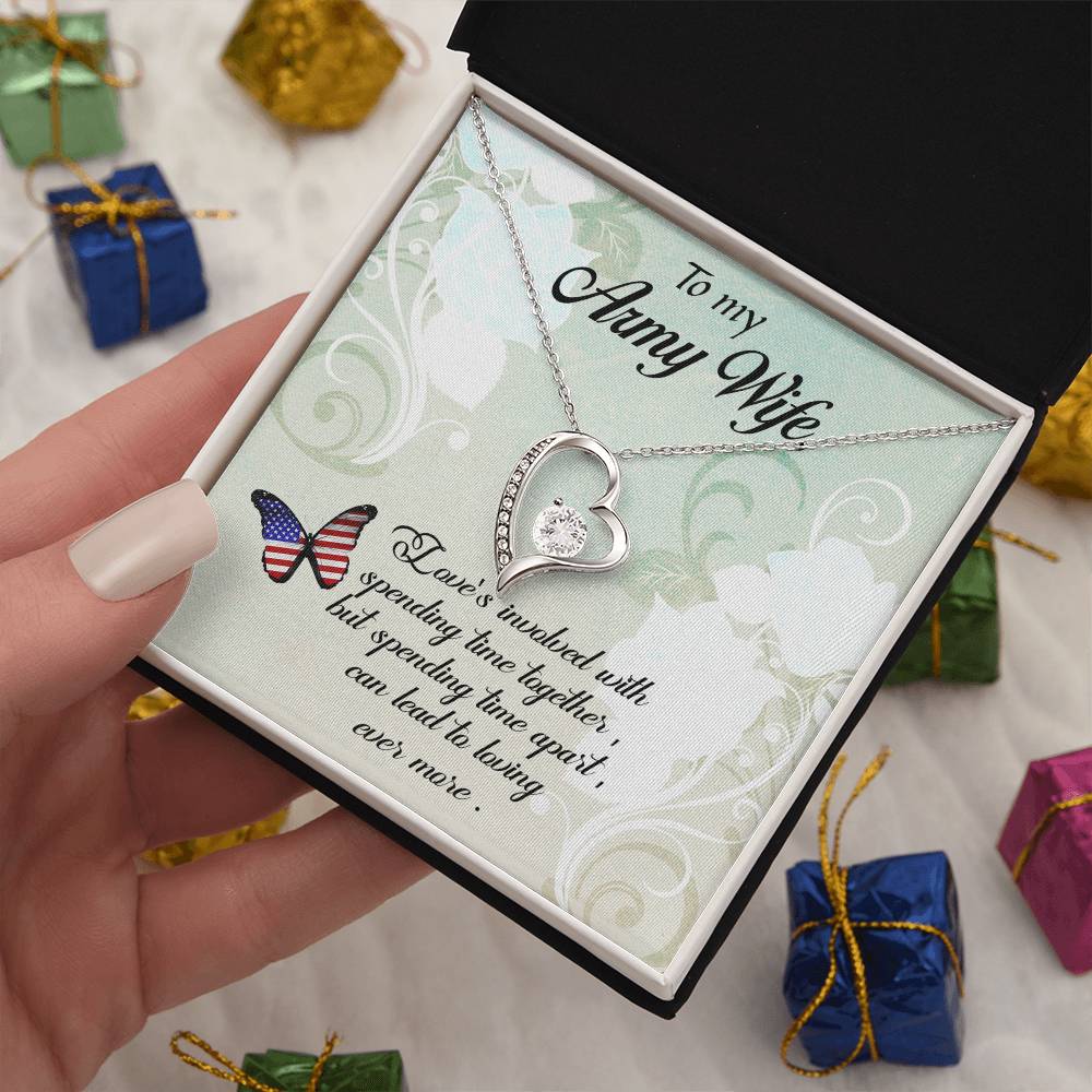 Forever Love Necklace with Message Card : Gifts for Wife - To My Army Wife, Love's Involved with Spending Time Together - For Anniversary, Birthday