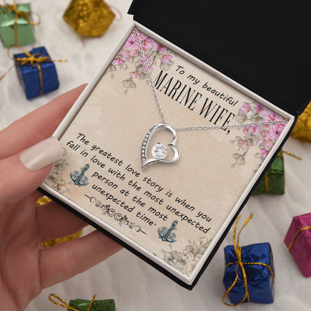 Forever Love Necklace with Message Card : Gifts for Wife - To My Beautiful Marine Wife, The Greatest Love Story - For Anniversary, Birthday