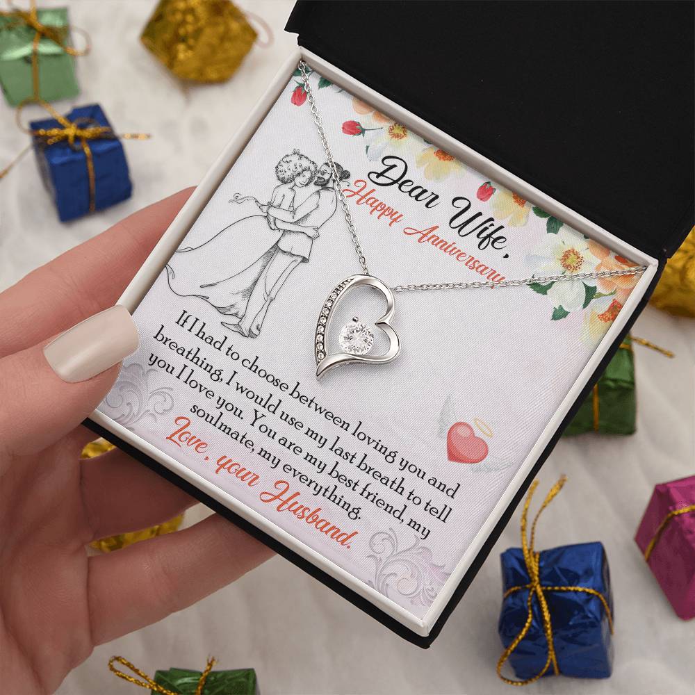 Forever Love Necklace with Message Card : Gifts for Wife - If I Had to Choose Between Loving You and Breathing - For Anniversary