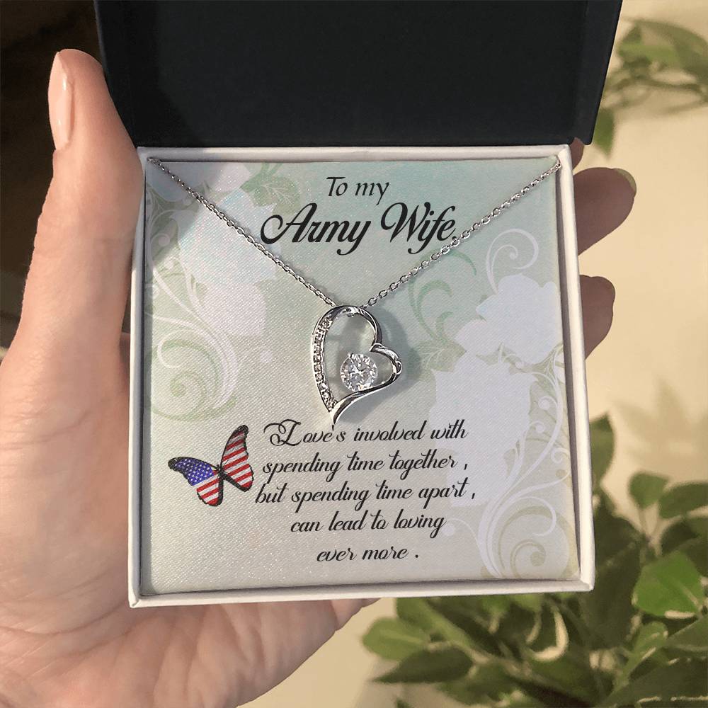 Forever Love Necklace with Message Card : Gifts for Wife - To My Army Wife, Love's Involved with Spending Time Together - For Anniversary, Birthday