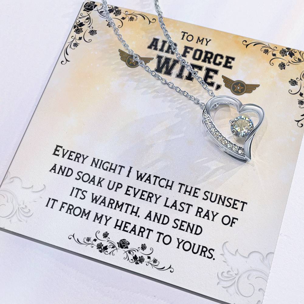 Forever Love Necklace with Message Card : Gifts for Wife - To My Air Force Wife Every Night I Watch the Sunset and Soak - For Anniversary, Birthday