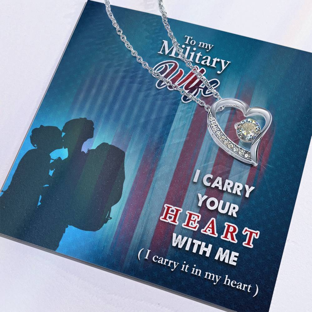 Forever Love Necklace with Message Card : Gifts for Wife - To my Military Wife I Carry Your - For Anniversary, Birthday