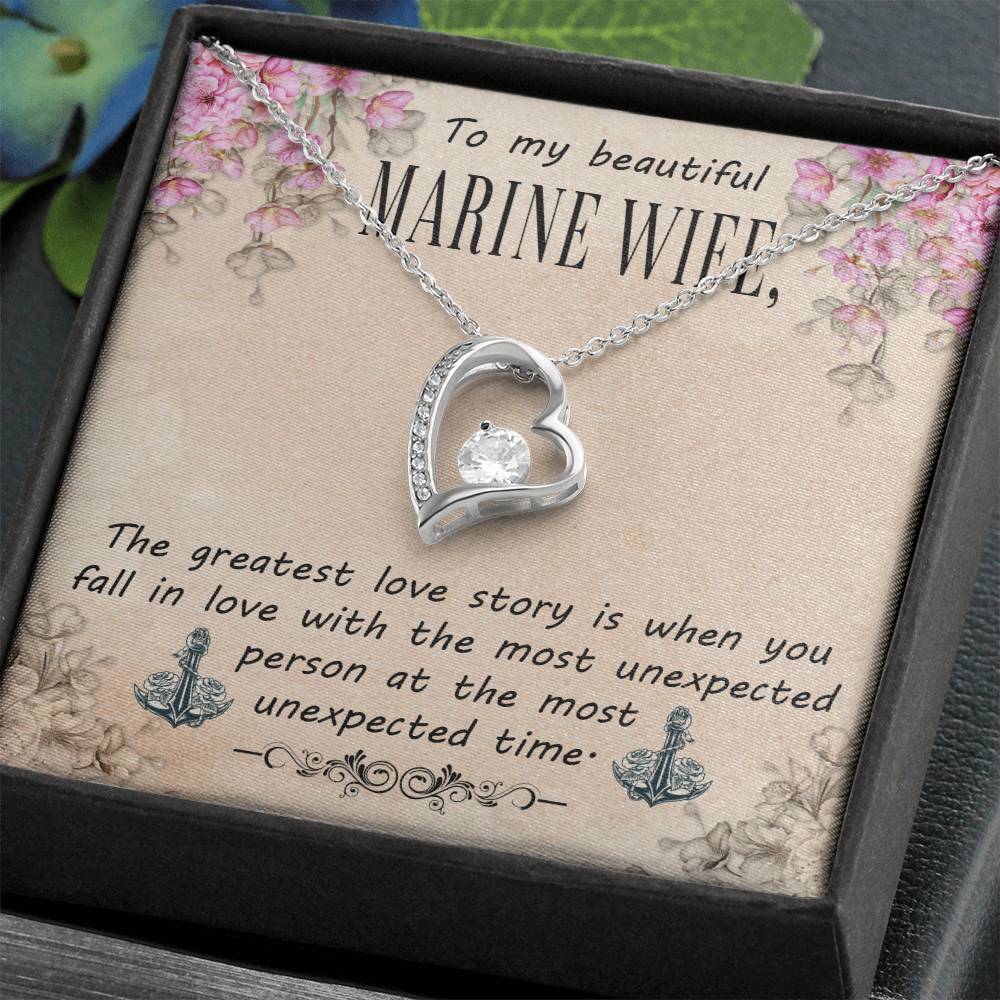 Forever Love Necklace with Message Card : Gifts for Wife - To My Beautiful Marine Wife, The Greatest Love Story - For Anniversary, Birthday