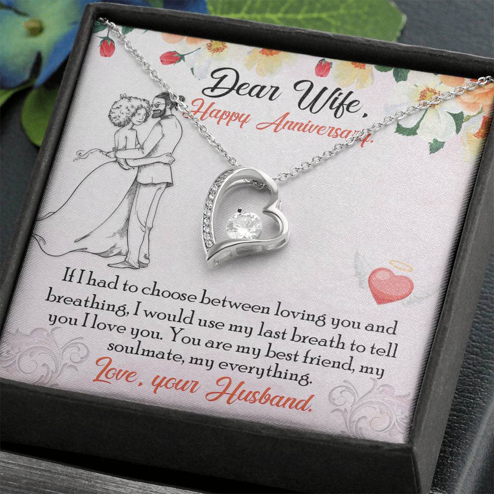 Forever Love Necklace with Message Card : Gifts for Wife - If I Had to Choose Between Loving You and Breathing - For Anniversary