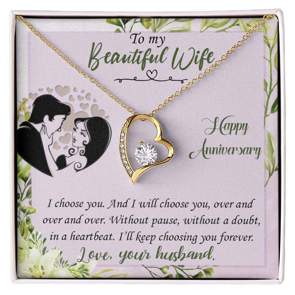 Forever Love Necklace with Message Card : Gifts for Wife - I Choose You and I Will Choose You Over and Over - For Anniversary
