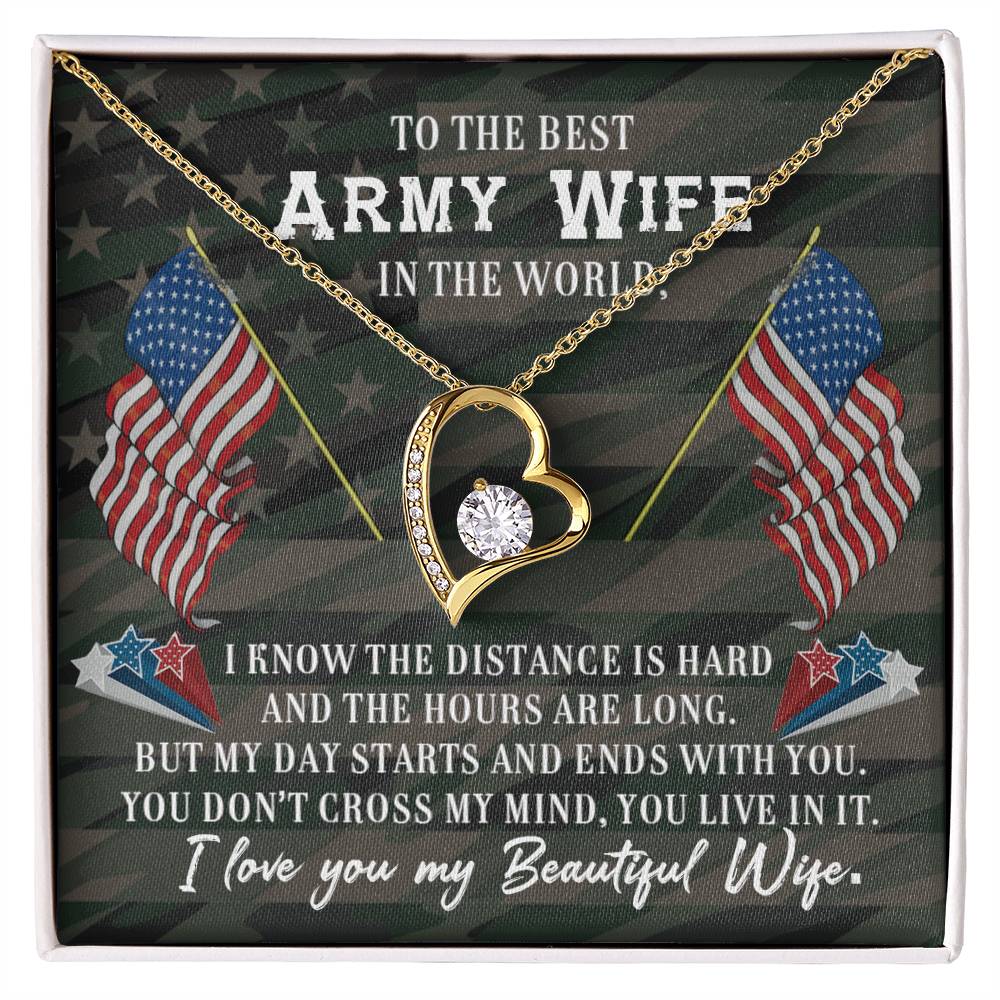 Forever Love Necklace with Message Card : Gifts for Wife - To the Best Army Wife in the World. I Know the Distance is Hard - For Anniversary, Birthday