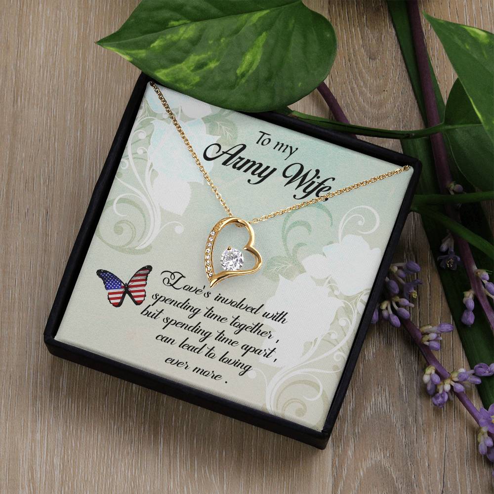Forever Love Necklace with Message Card : Gifts for Wife - To My Army Wife, Love's Involved with Spending Time Together - For Anniversary, Birthday