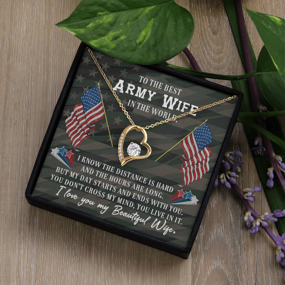 Forever Love Necklace with Message Card : Gifts for Wife - To the Best Army Wife in the World. I Know the Distance is Hard - For Anniversary, Birthday