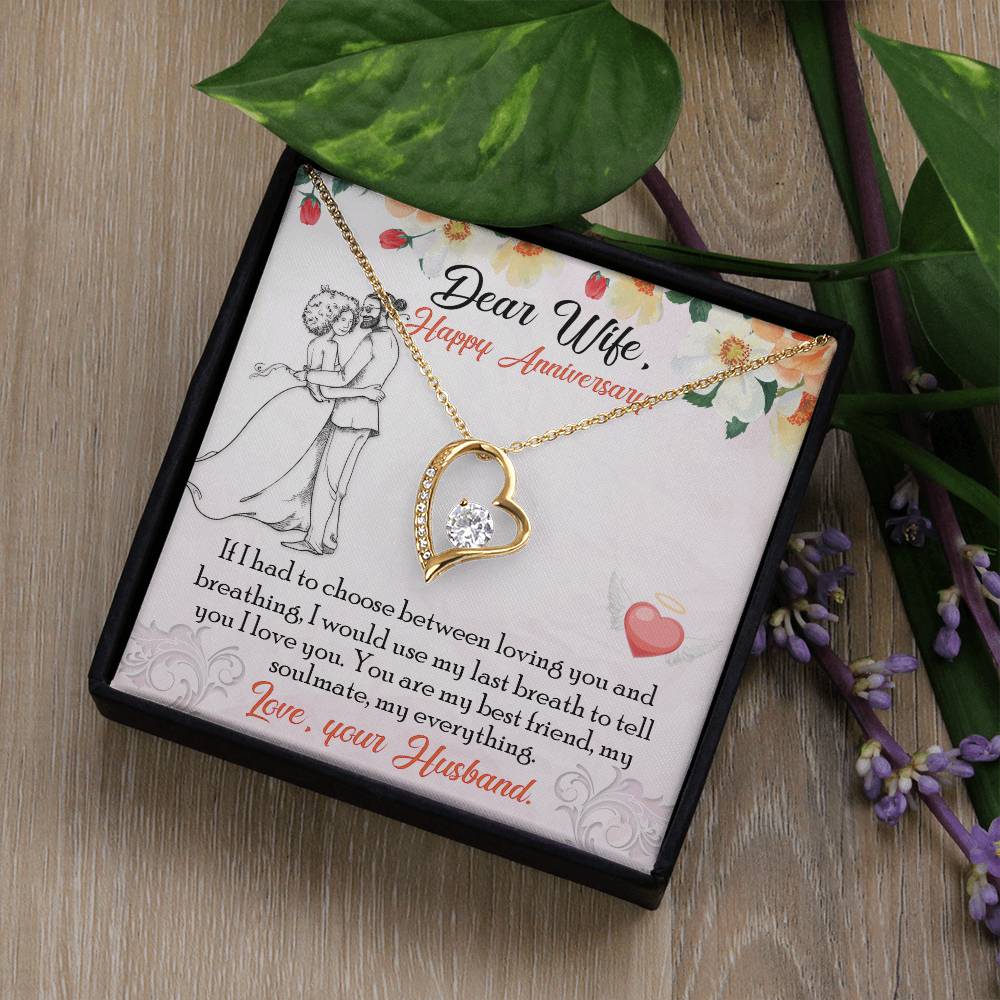 Forever Love Necklace with Message Card : Gifts for Wife - If I Had to Choose Between Loving You and Breathing - For Anniversary