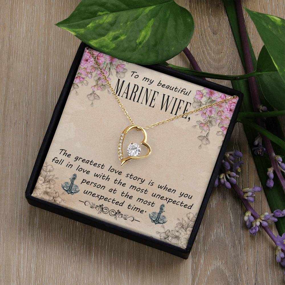 Forever Love Necklace with Message Card : Gifts for Wife - To My Beautiful Marine Wife, The Greatest Love Story - For Anniversary, Birthday