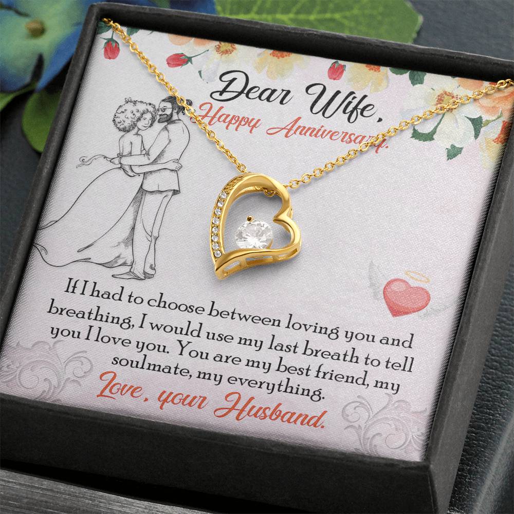 Forever Love Necklace with Message Card : Gifts for Wife - If I Had to Choose Between Loving You and Breathing - For Anniversary