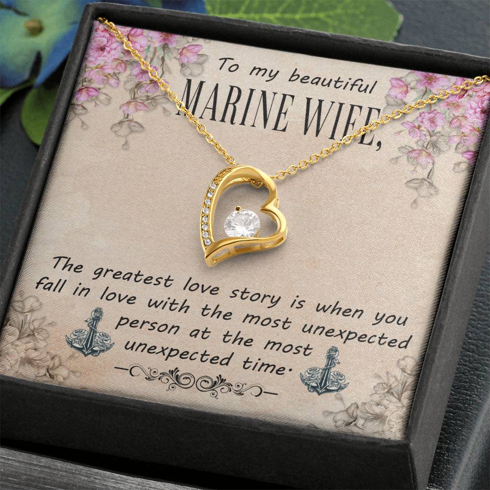 Forever Love Necklace with Message Card : Gifts for Wife - To My Beautiful Marine Wife, The Greatest Love Story - For Anniversary, Birthday