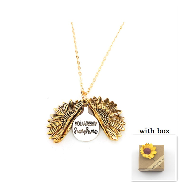Sunflower Pendant Necklace with Engraved Message
