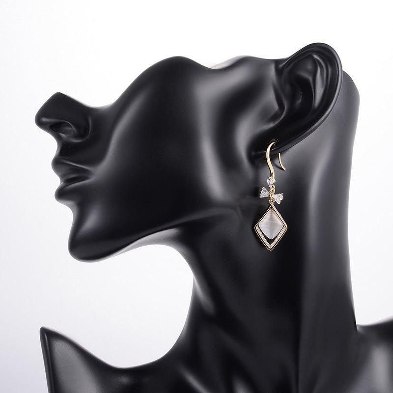 Fashionable High-End 14K Gold Plated Opal & Zircon Earrings