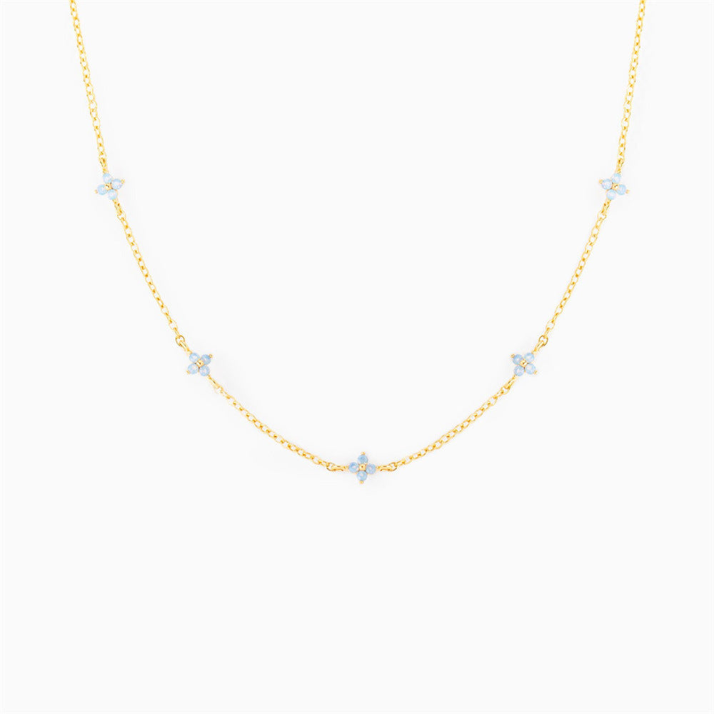 Exquisite Gold Plated Blue Flower Necklace