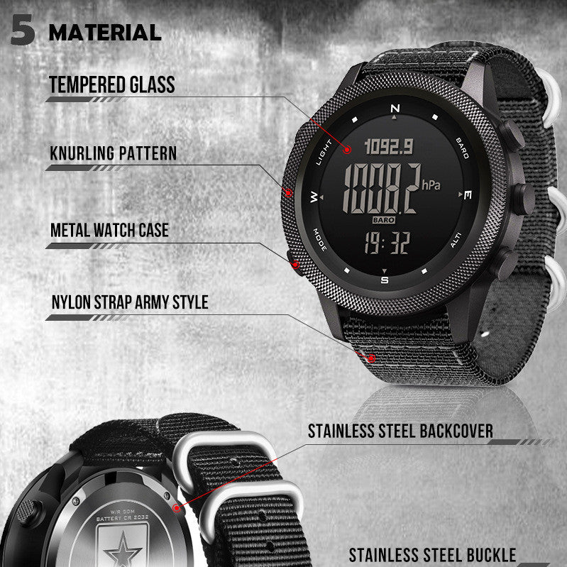 Digital Sports Watch: Waterproof, Altimeter, Barometer & Compass