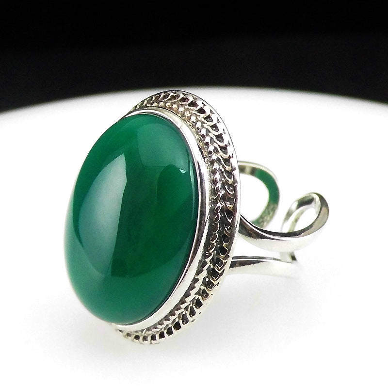 Sterling Silver Green Chalcedony Gemstone Ring