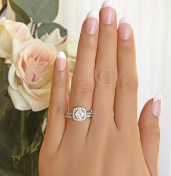 Classic Square Halo Engagement & Wedding Set