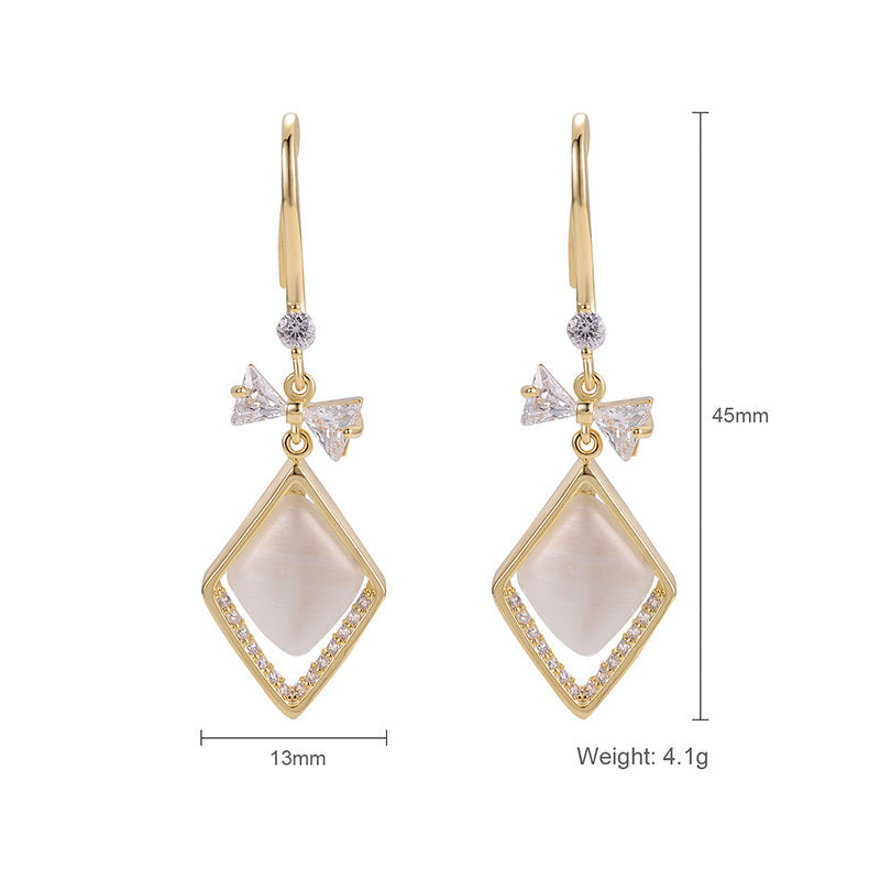 Fashionable High-End 14K Gold Plated Opal & Zircon Earrings