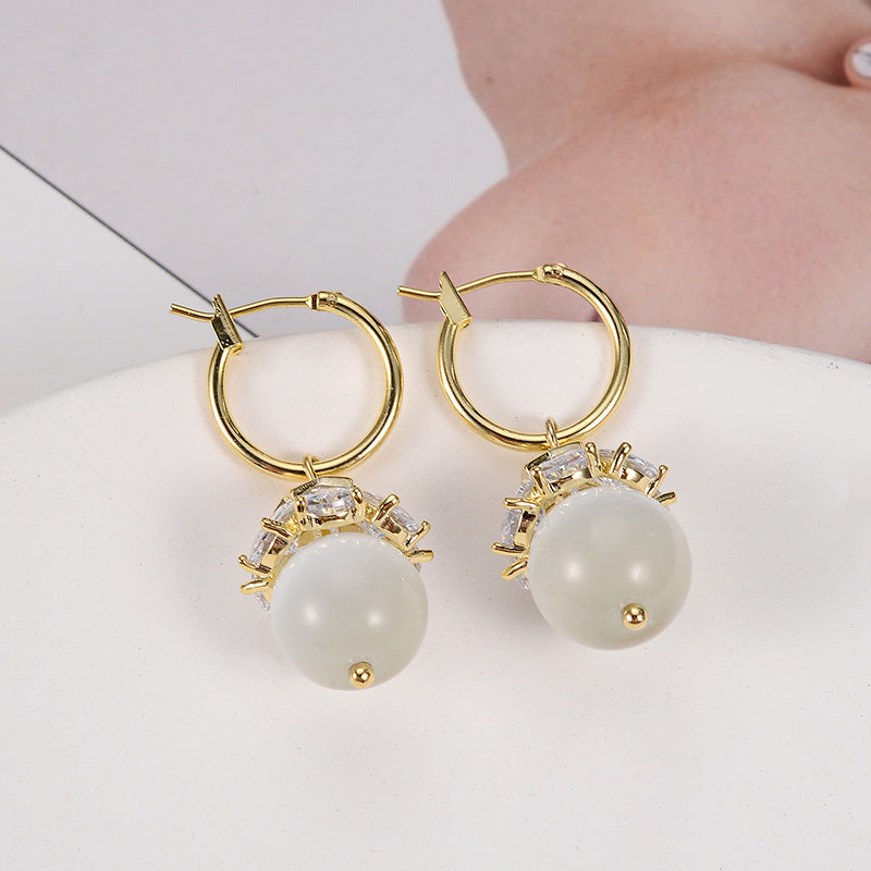 Elegant White Round Pearl Dangle Drop Earrings
