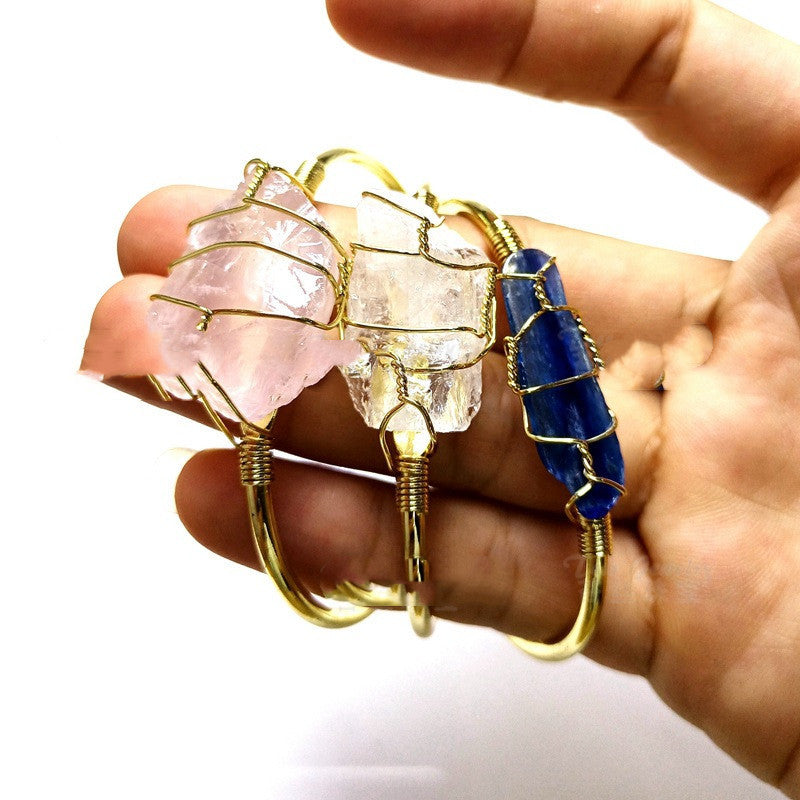 Natural Crystal Rough Stone Gold Unshaped Bracelet - Bohemian & Retro Jewelry