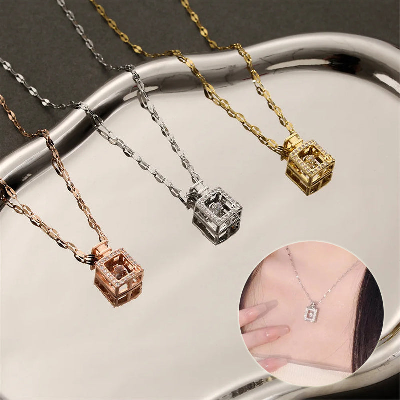 Titanium Steel Perfume Bottle Pendant Necklace - Trendy Zircon Charm