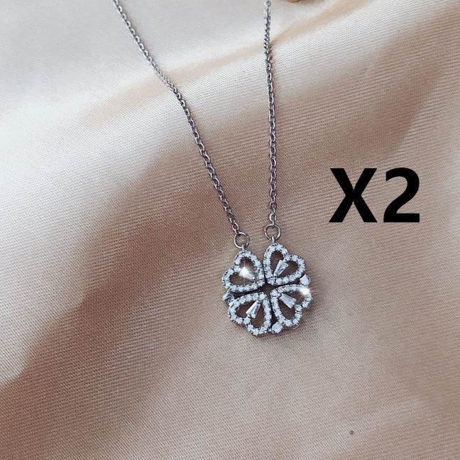Magnetic Folding Heart-Shaped Four-Leaf Clover Pendant Necklace