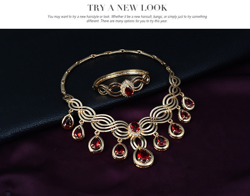 18k Gold Plated Magnificent Jewelry Set - Red Austrian Crystal & CZ