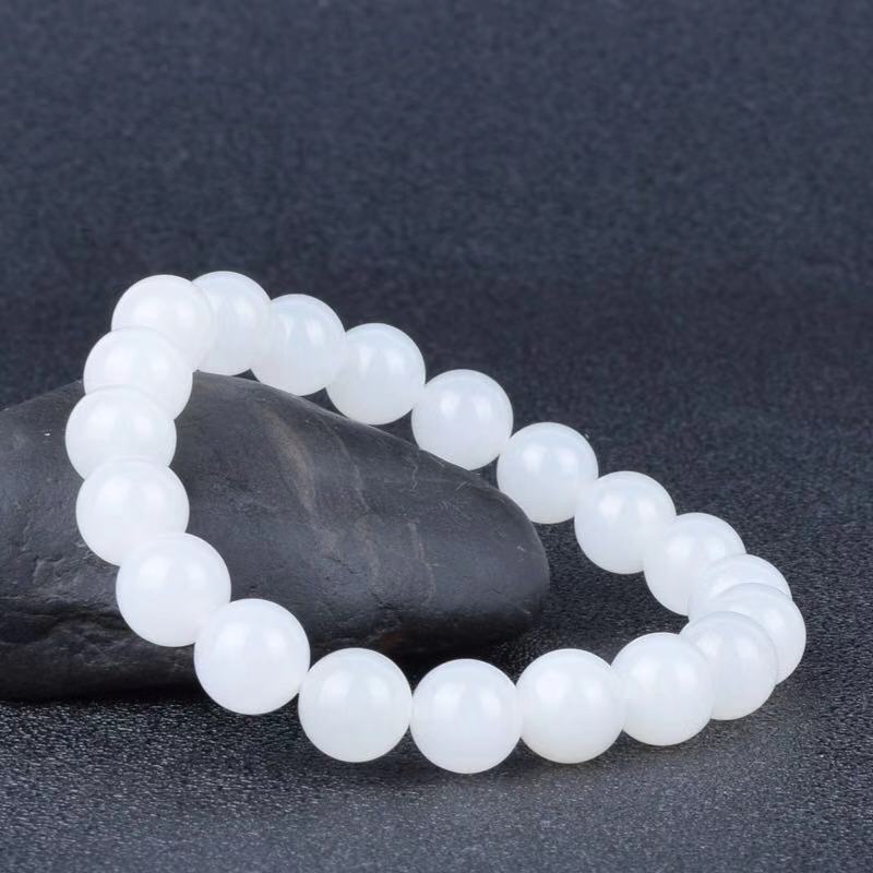 White Jade Fat Round Bead Bracelet