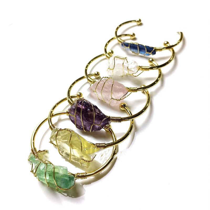 Natural Crystal Rough Stone Gold Unshaped Bracelet - Bohemian & Retro Jewelry