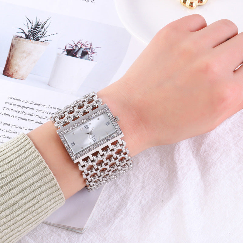 Dazzling Square Rhinestone Steel Watch