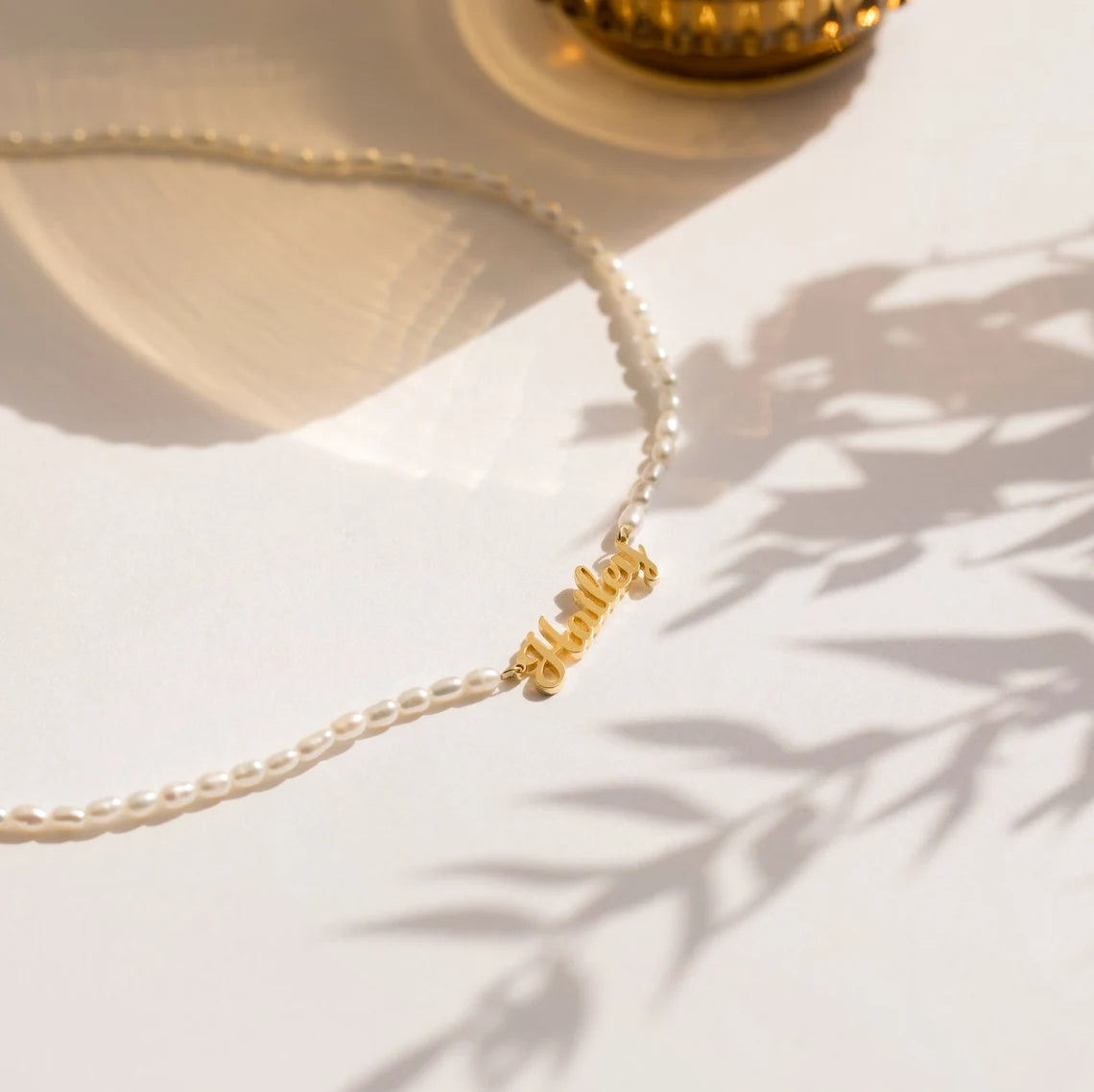 Personalized Nameplate and Pearl Necklace