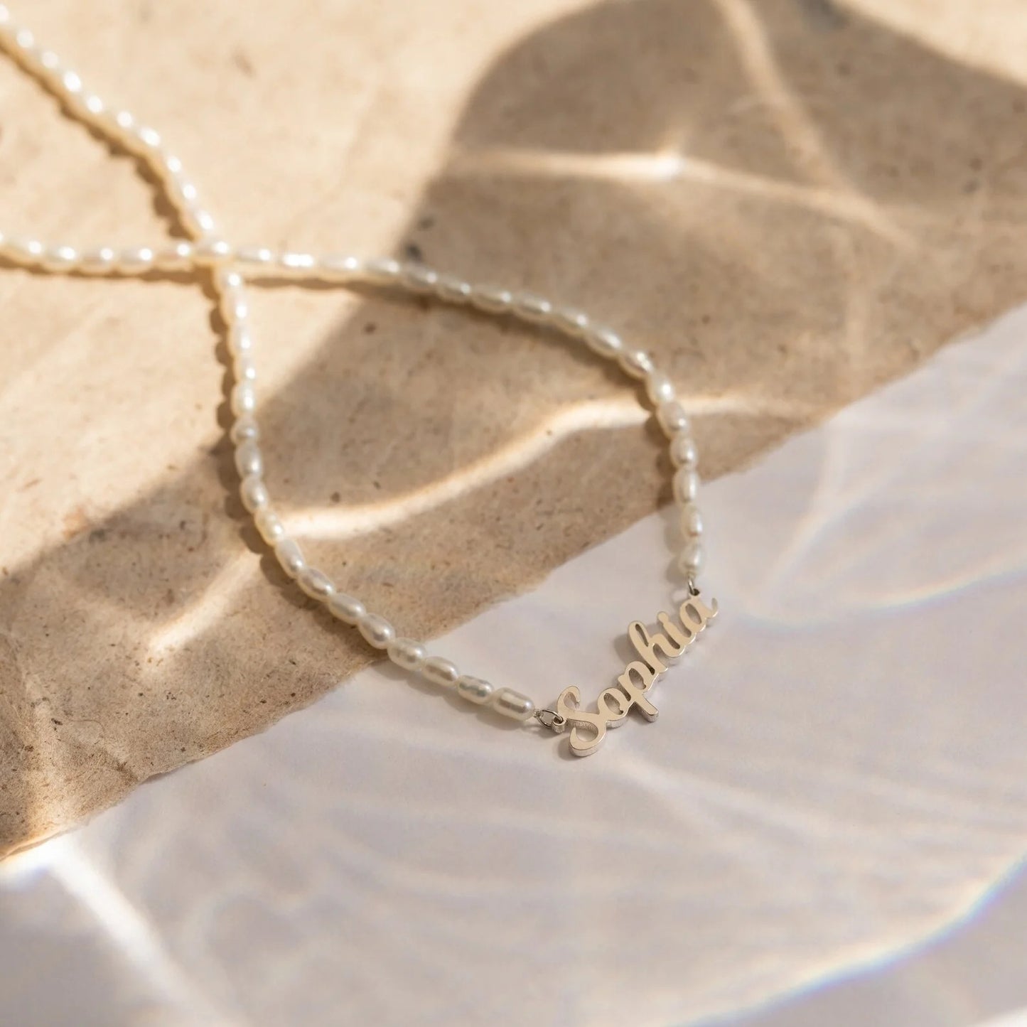 Personalized Nameplate and Pearl Necklace
